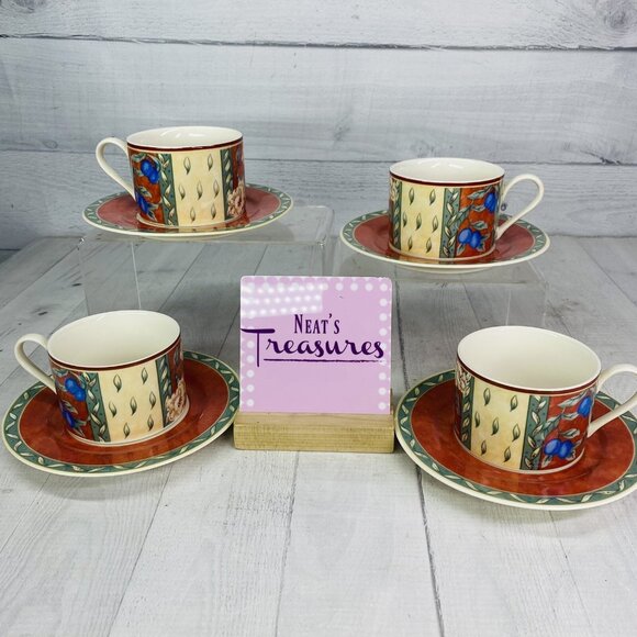 PTS international Interiors PROVENCE Fruit Porcelain 8oz Cups & Saucers Set 4 - Picture 1 of 16